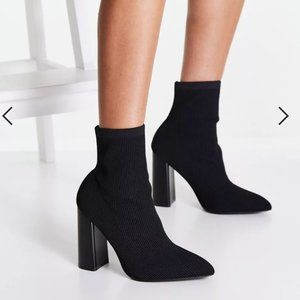 ASOS Public Desire Loyal Heel Sock Boots in Black Knit